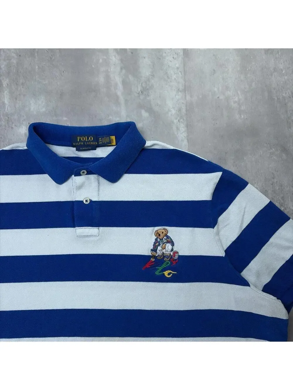Y2K Blue Polo Ralph Lauren Striped Polo Bear Polo Shirt
